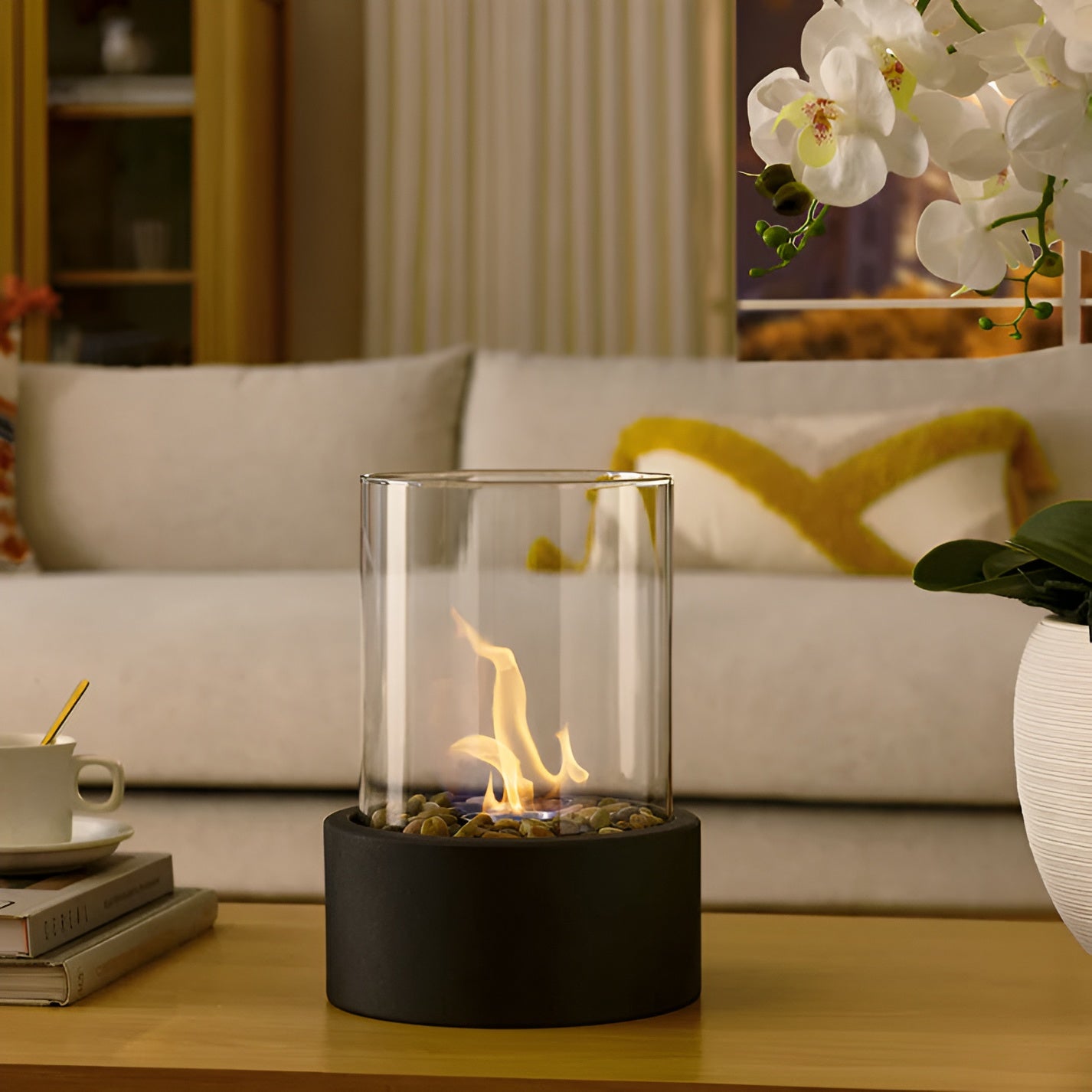 ElegantFire - Table à Feu au Design Élégant avec Base en Métal Noir